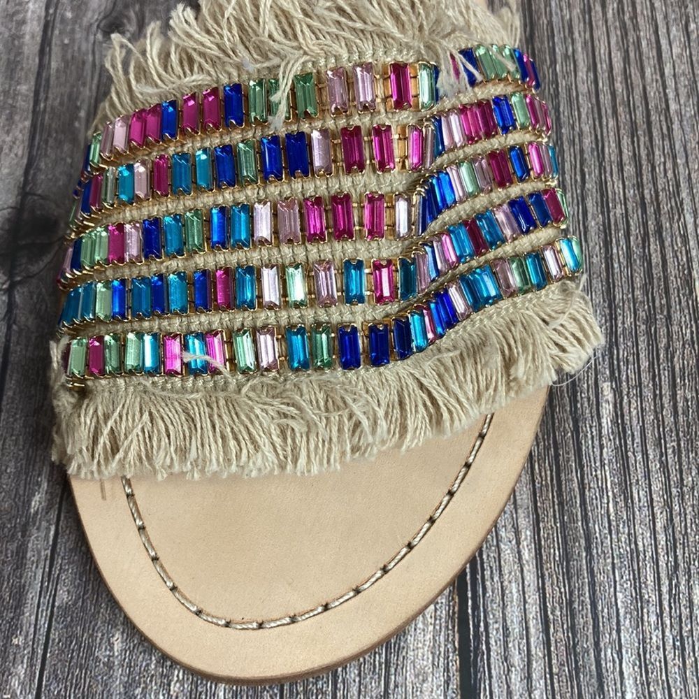 KATE SPADE Solaina Natural Multi-Color Rhinestone Sandals 8.5M - Picture 9 of 10